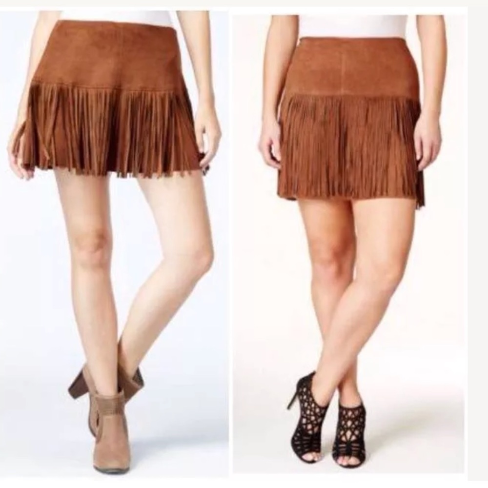 AMERICAN RAG  Brown Vegan Suede Fringe Skirt Sz 15